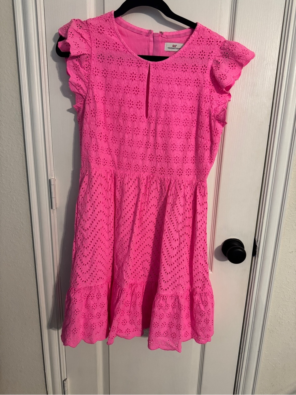 Vineyard Vines Hot Pink Eyelet Flutter-Sleeve Dress